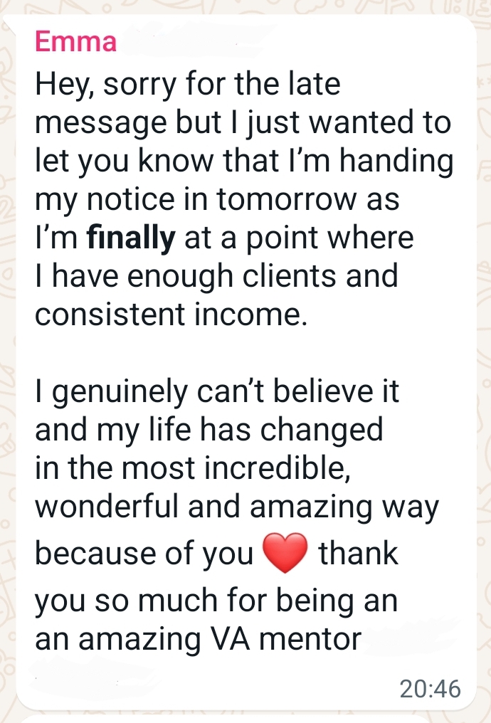 VA Starter Guide testimonial from Emma