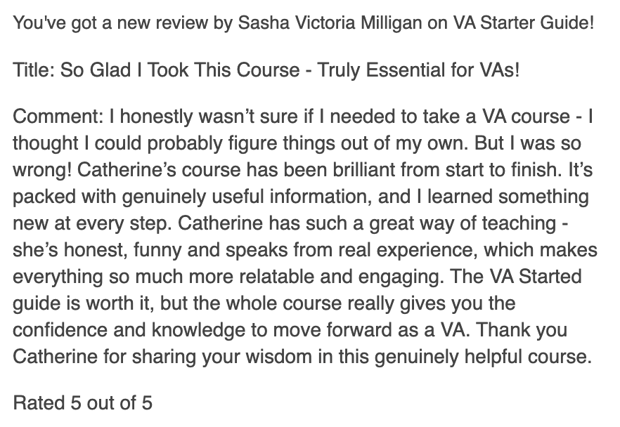 Another five star review of Catherine Gladwyn's VA Starter Guide